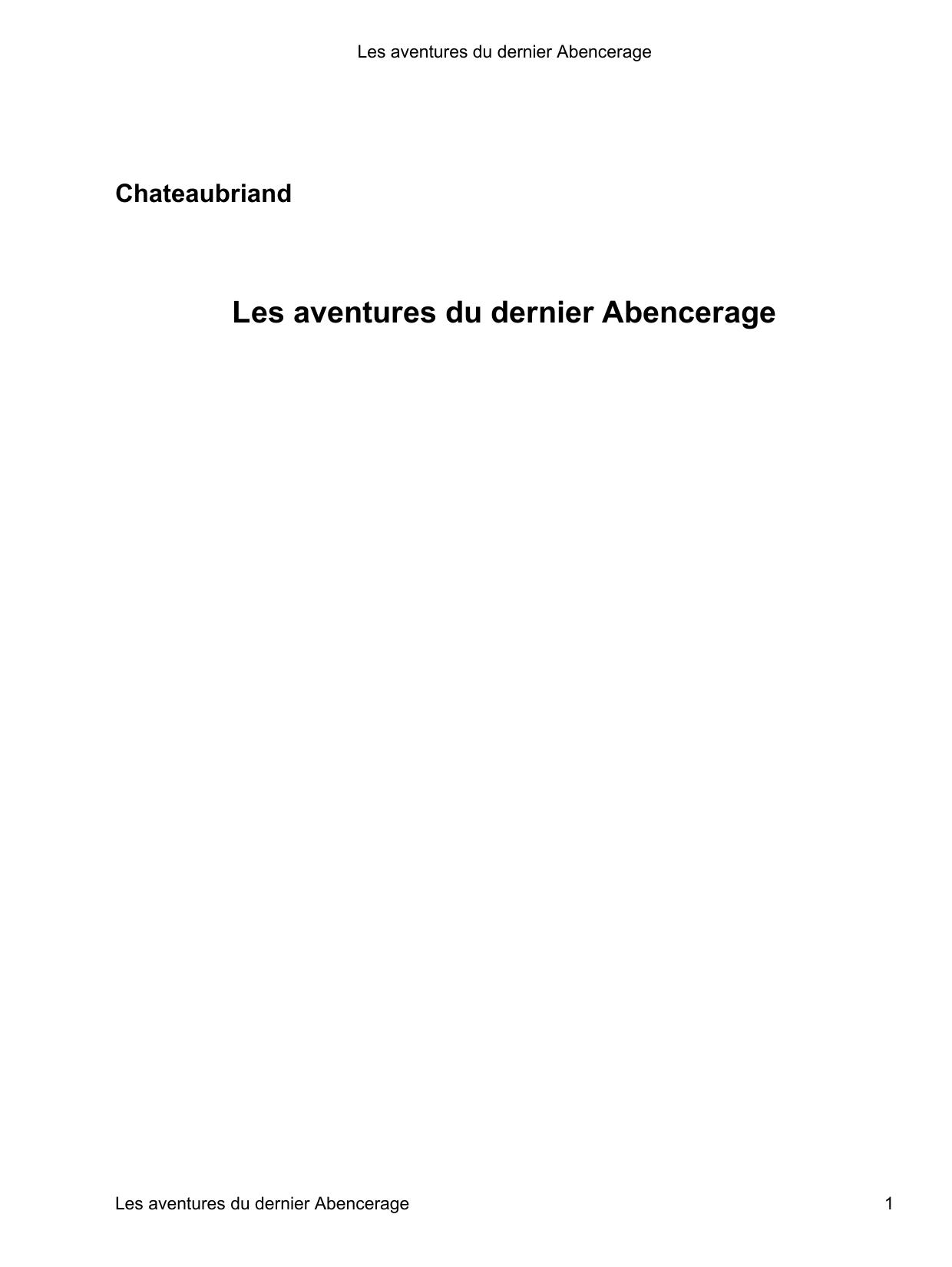 Les Aventures Du Dernier Abencerage