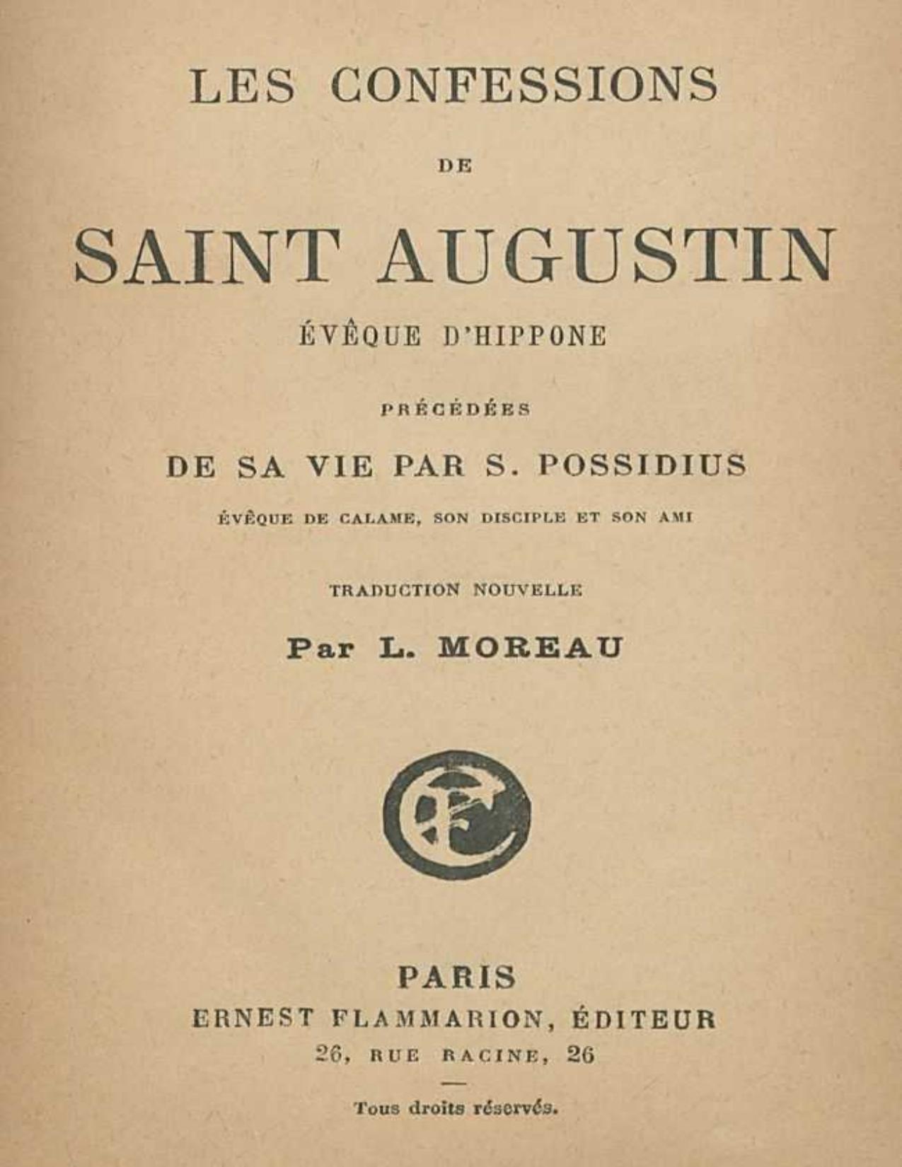 Les Confessions De Saint Augustin Eveque DHippone Precede