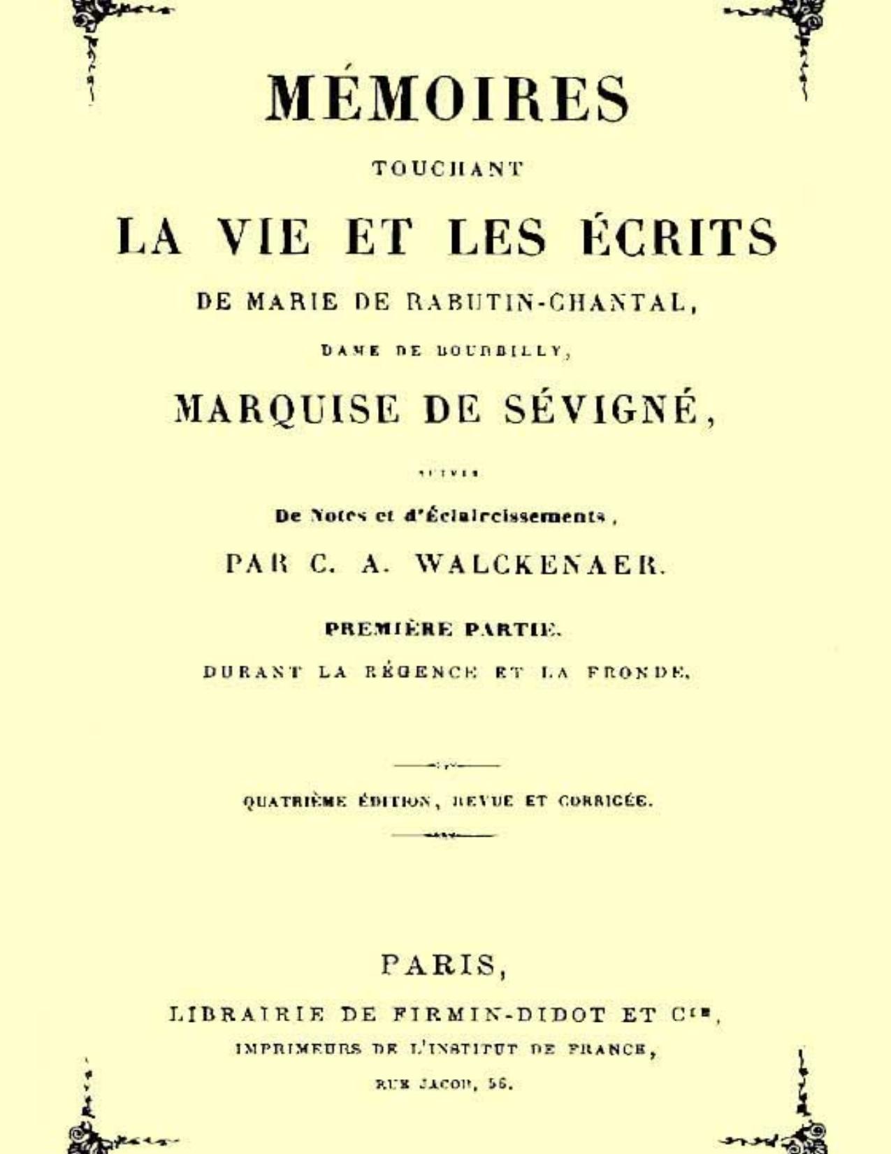 Memoires Touchant La Vie Et Les Ecrits De Marie De Rabutin C