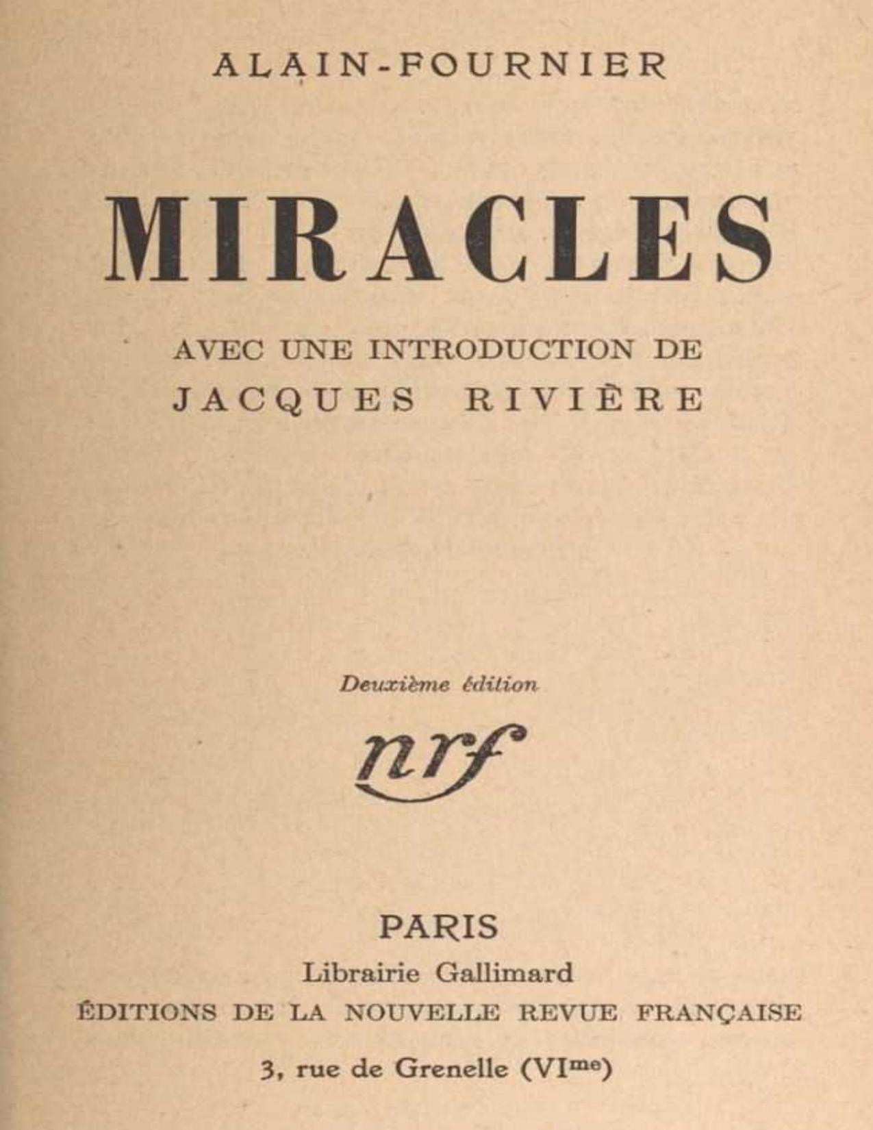 Miracles Avec Une Introduction De Jacques Riviere