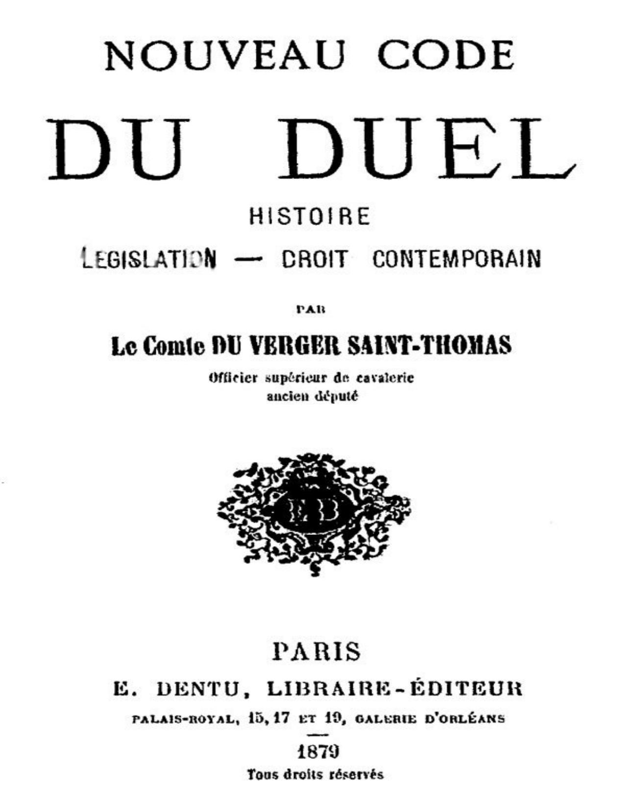 Nouveau Code Du Duel Histoire Legislation Droit Contempor
