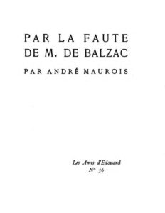 Par La Faute De M. De Balzac
