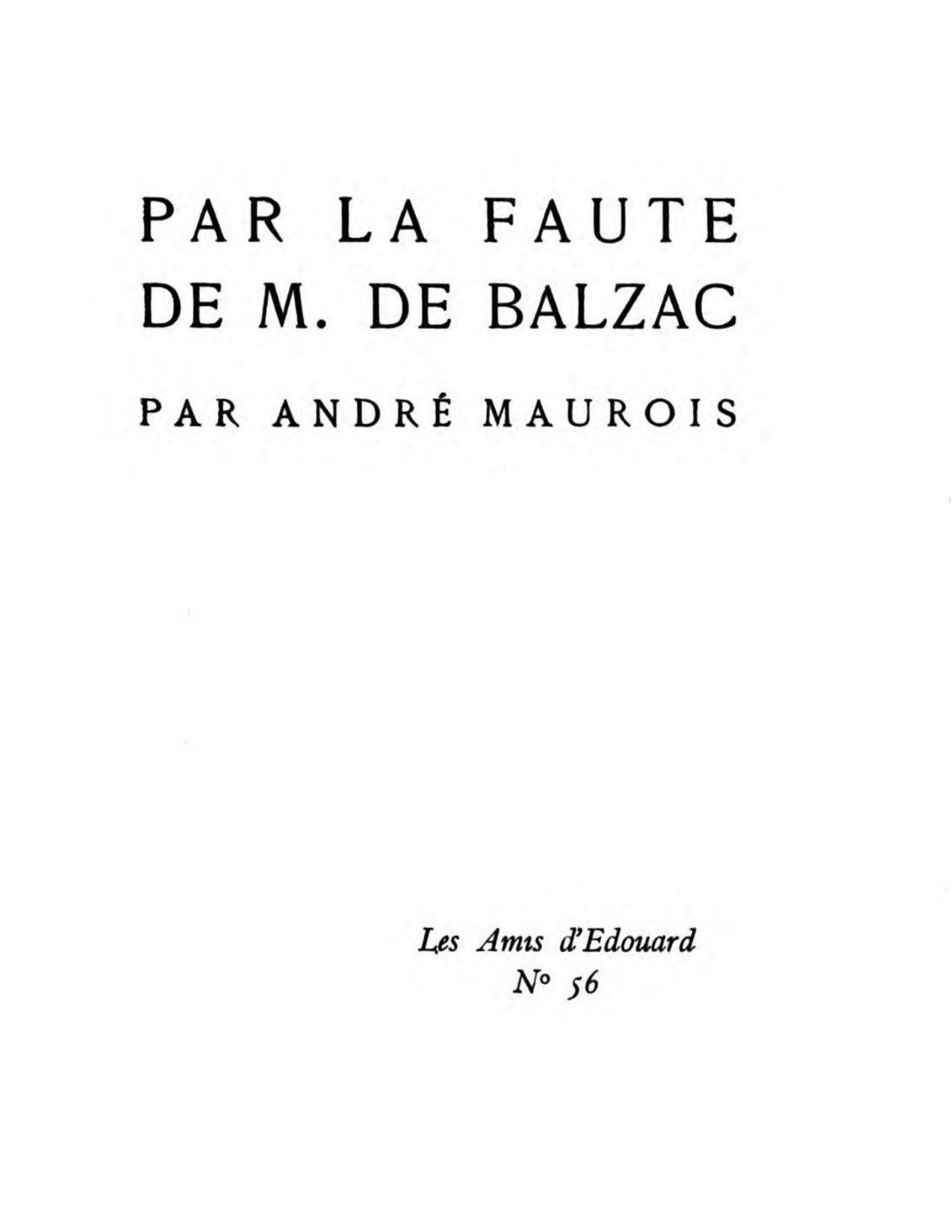 Par La Faute De M. De Balzac