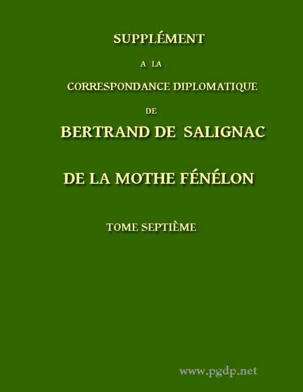 Supplement A La Correspondance Diplomatique De Bertrand De S