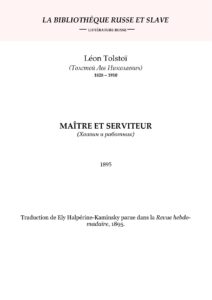 Tolstoi Maitre Et Serviteur