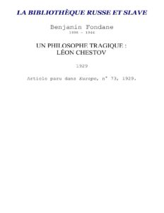 Un Philosophe Tragique Leon Chestov
