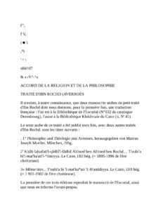 Accord De La Religion Et De La Philosophie Traite DIbn Roch