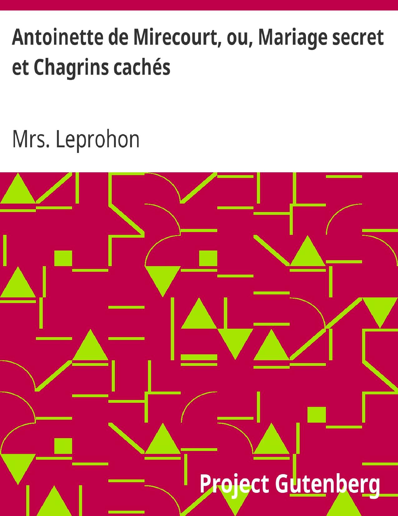 Antoinette De Mirecourt Ou Mariage Secret Et Chagrins Cach