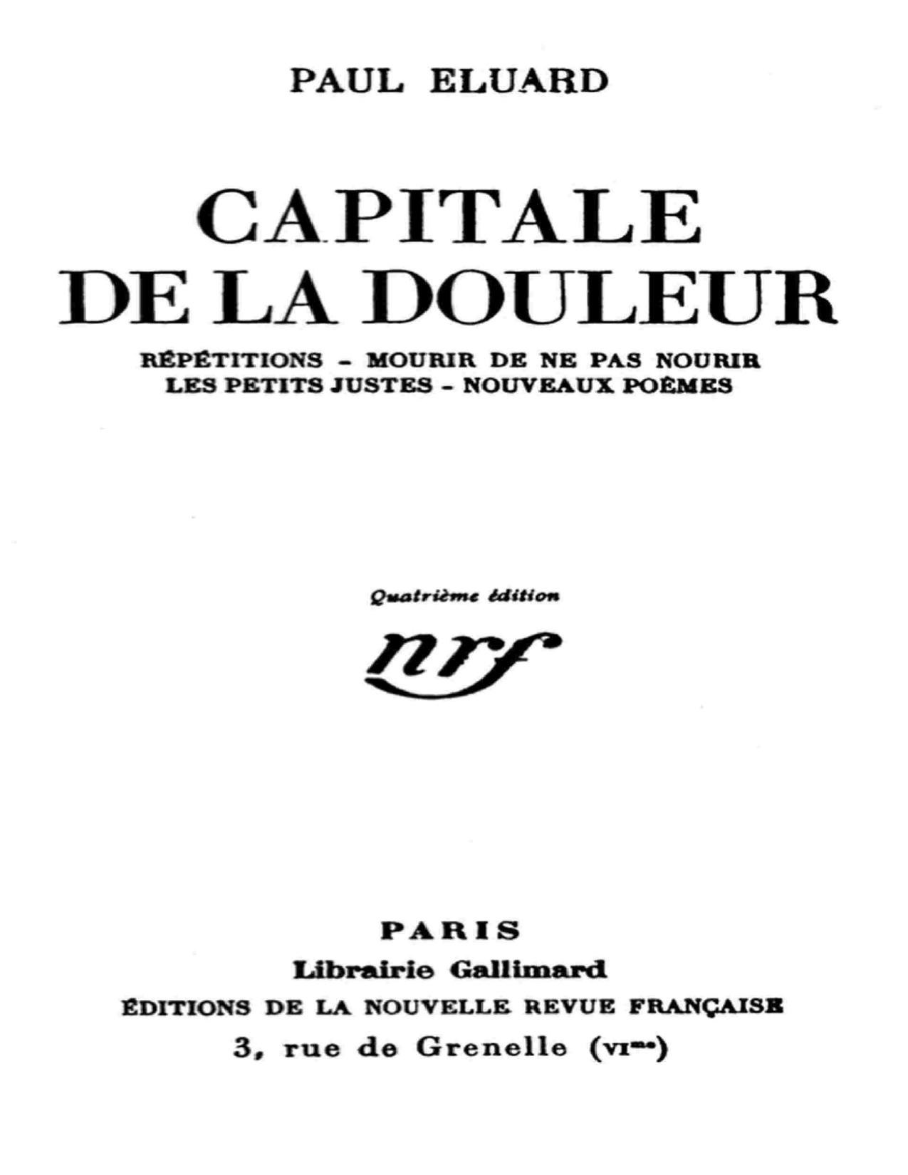 Capitale De La Douleur Repetitions Mourir De Ne Pas Mouri