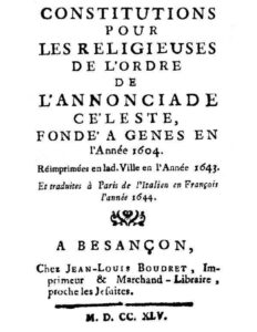 Constitutions pour les religieuses de l’ordre de l’annonciade céleste, fondé à Genes en l’Année 1604. by Ordine della Santissima Annunziata, book cover