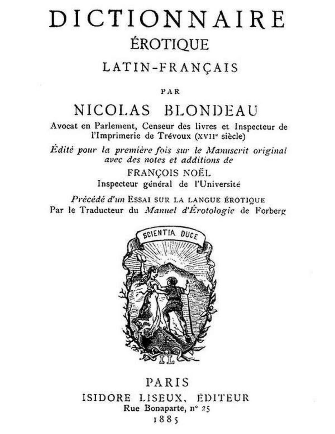 Dictionnaire Erotique Latin Francais