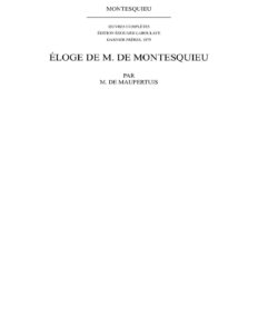 Éloge de M. De Montesquieu by Montequieu, book cover