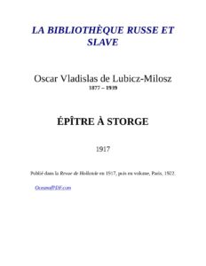 Epître à Storge, couverture du livre