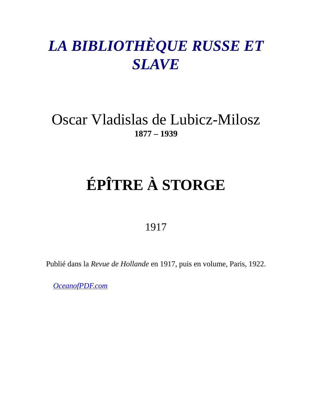 Epitre A Storge