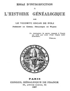 Essai d’Introduction à l’Histoire Généalogique by Oscar de Poli, book cover