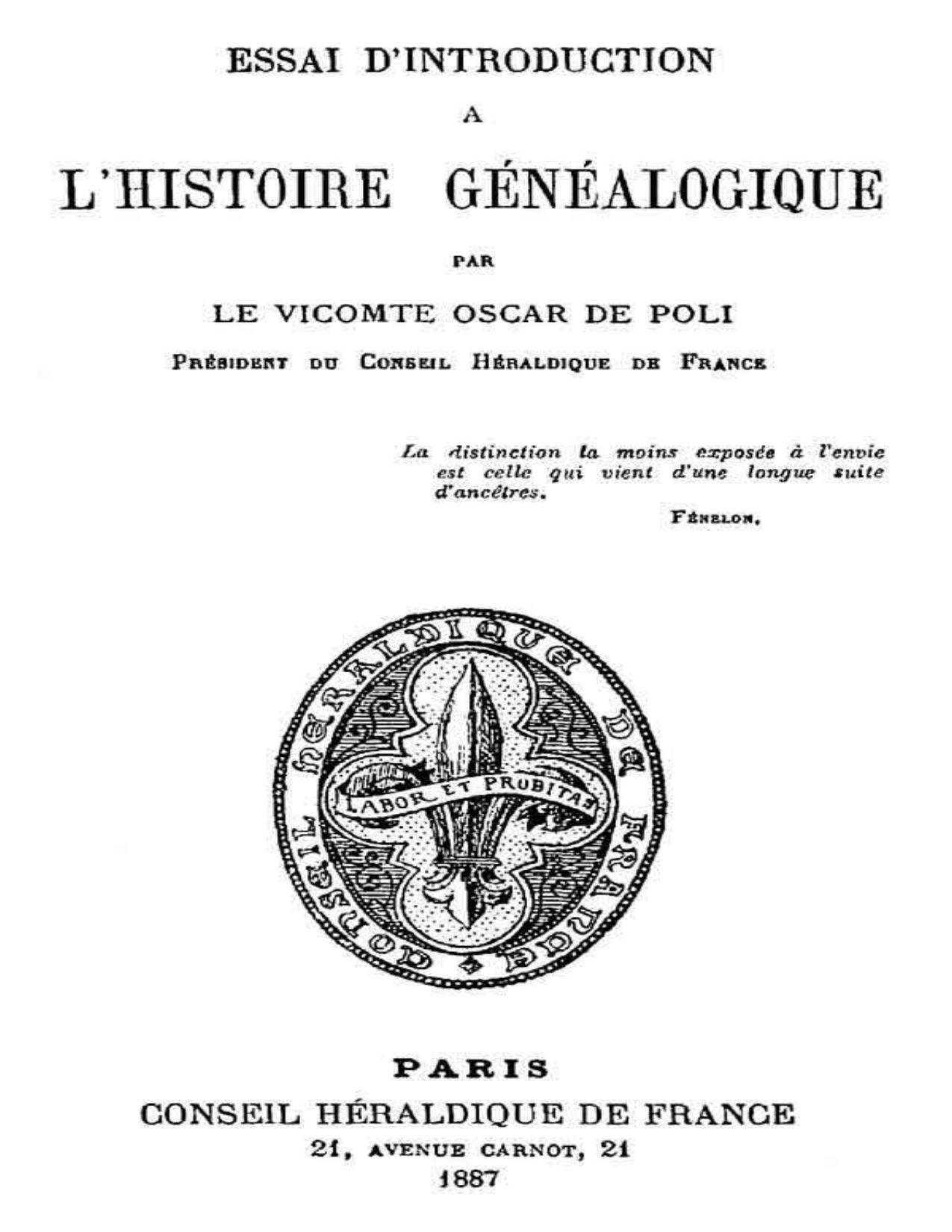 Essai DIntroduction A LHistoire Genealogique