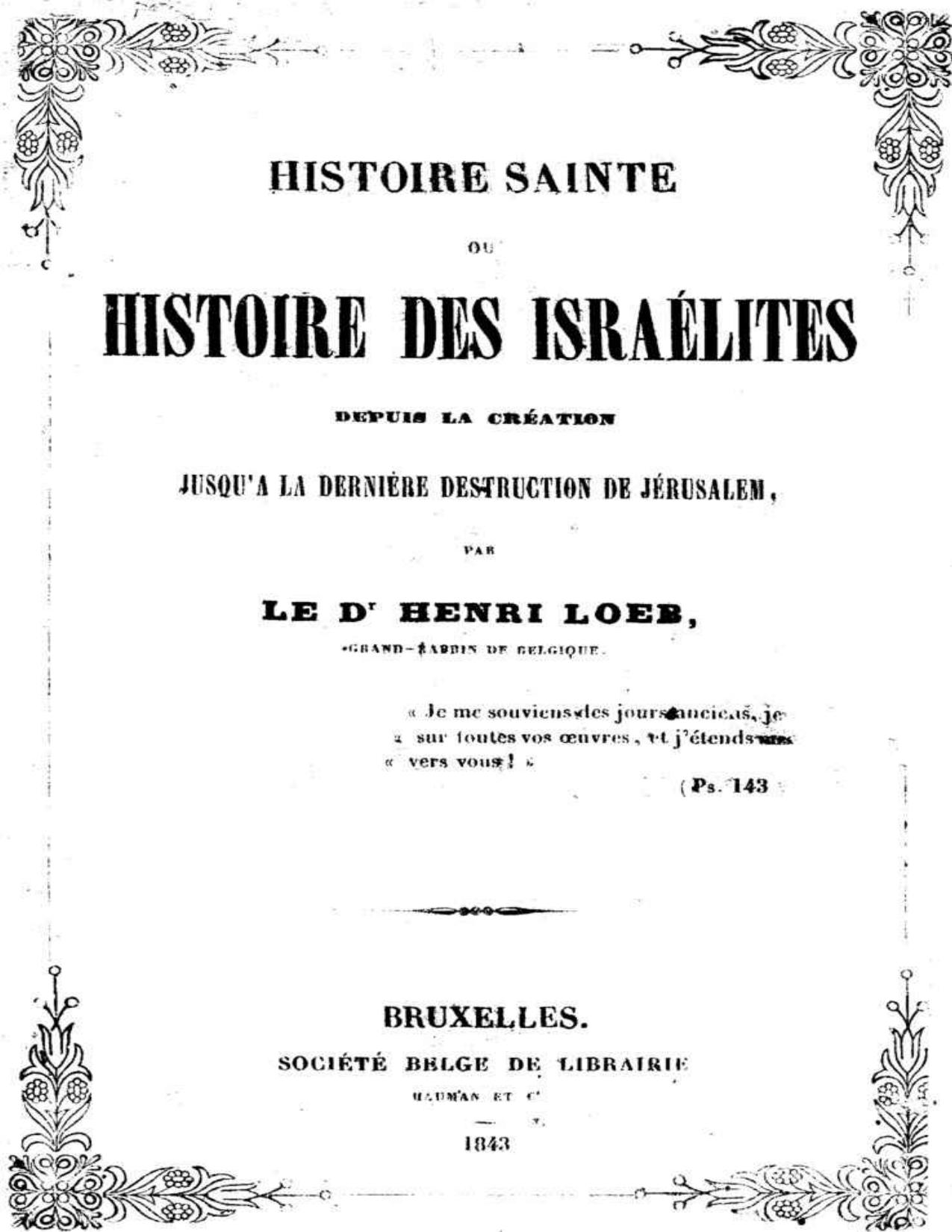 Histoire Sainte Ou Histoire Des Israelites Depuis La Cre