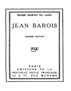 Jean Barois by Roger Martin du Gard, book cover