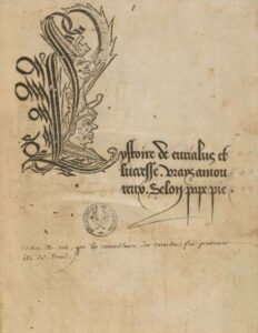 L&rsquo;Ystoire de Eurialus et Lucresse, vrays amoureux, selon pape Pie, couverture du livre