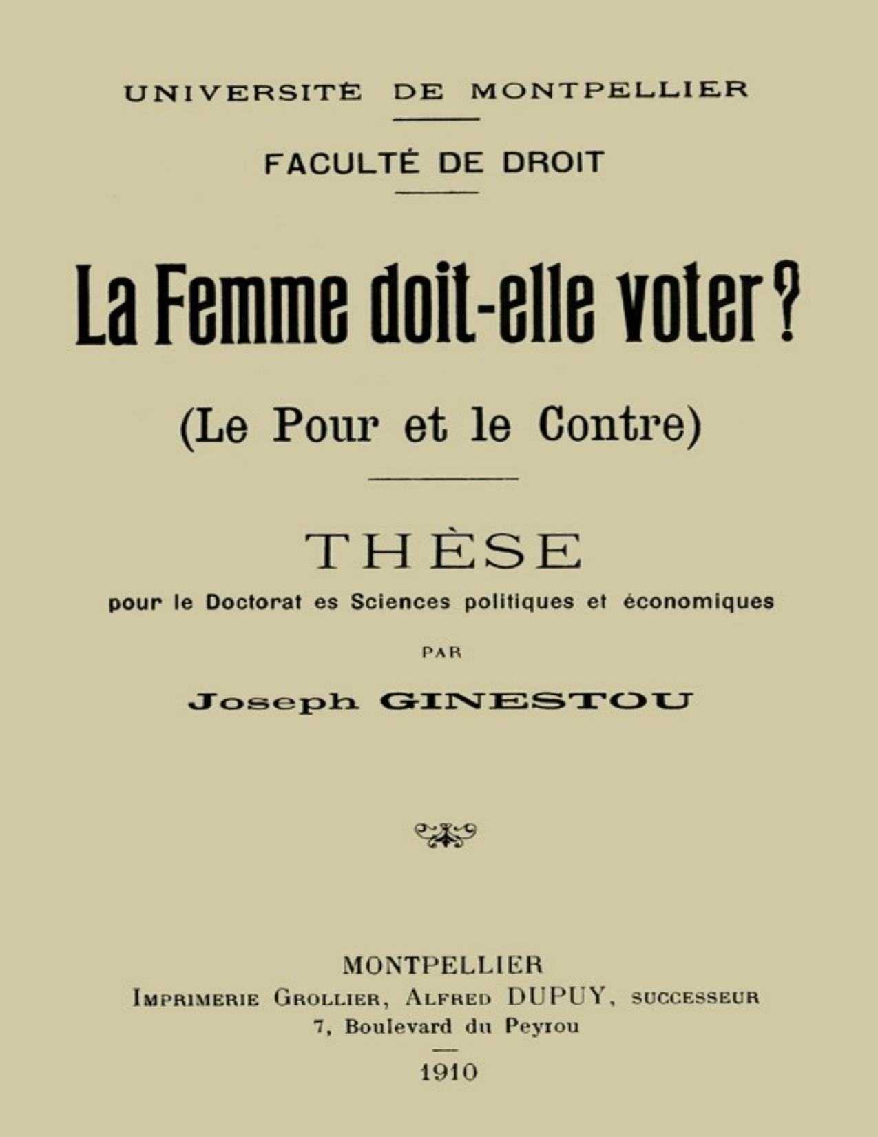 La Femme Doit Elle Voter Le Pour Et Le Contre These Pou