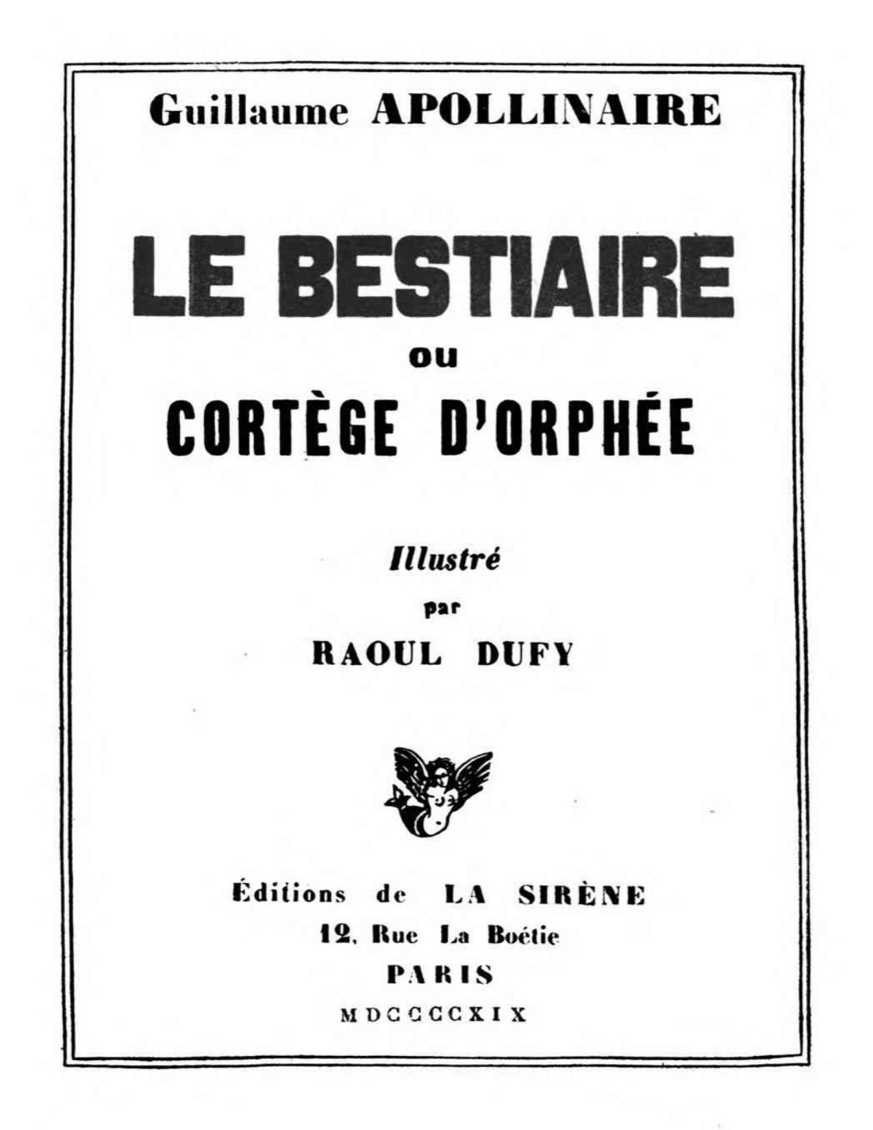 Le Bestiaire Ou Cortege DOrphee