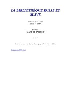 Lénine, l’art et l’action by Rolland, book cover