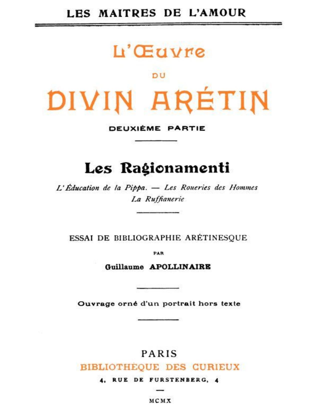 Loeuvre Du Divin Aretin Deuxieme Partie Essai De Bibliog