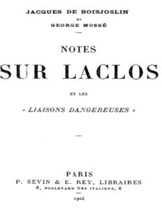 Notes Sur Laclos Et Les Liaisons Dangereuses