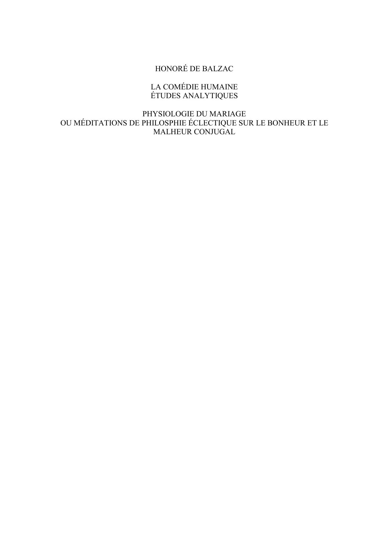 PHYSIOLOGIE DU MARIAGE