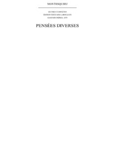 Pensées diverses T. XV by Montesquieu, Charles-Louis de Secondat, baron de La Brède et de, book cover