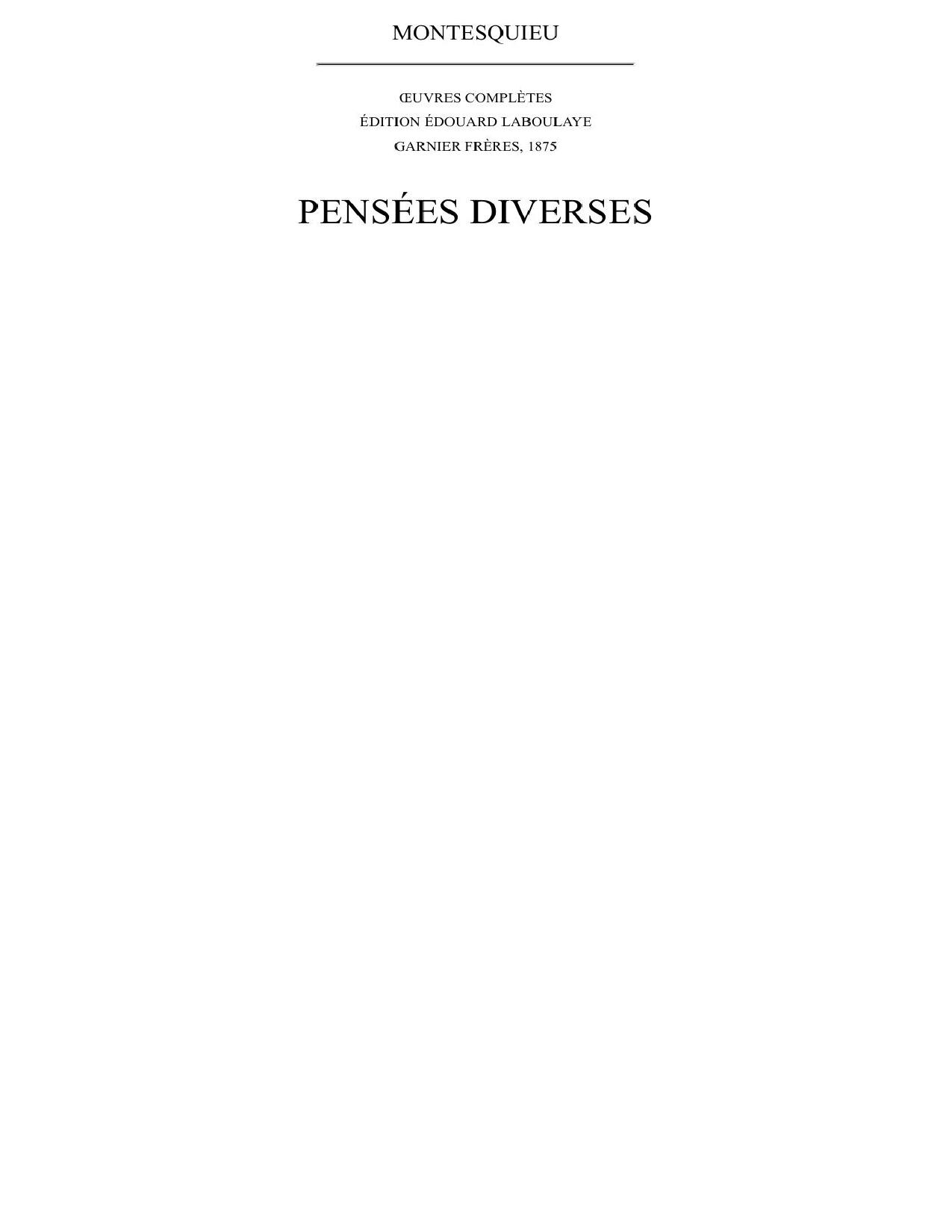 Pensees Diverses T. XV