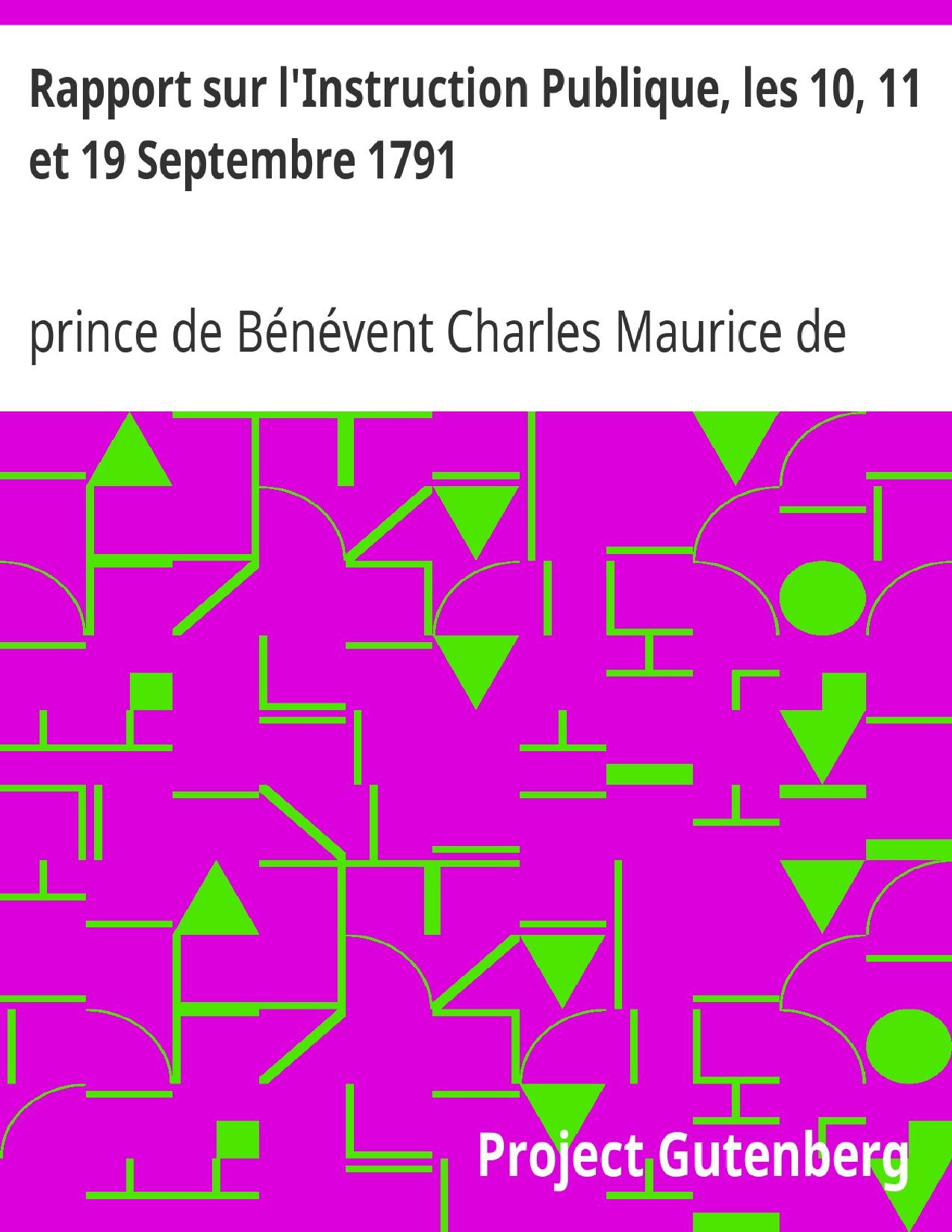 Rapport Sur LInstruction Publique Les 10 11 Et 19 Septemb