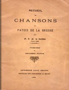 Recueil de chansons en patois de la Bresse, couverture du livre