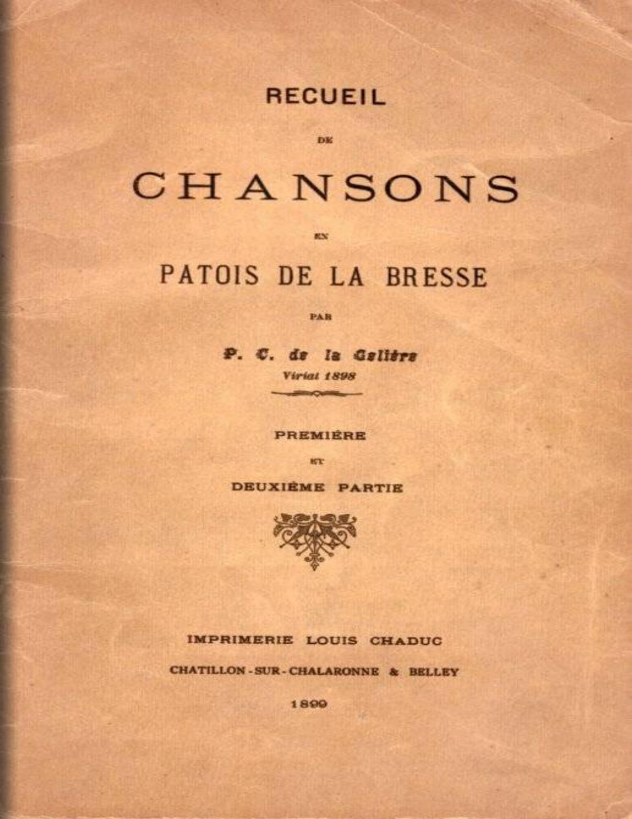 Recueil De Chansons En Patois De La Bresse