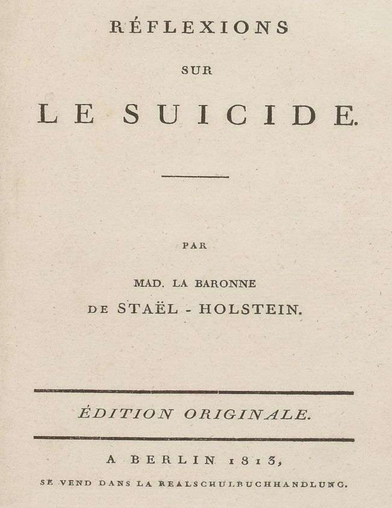 Reflexions Sur Le Suicide