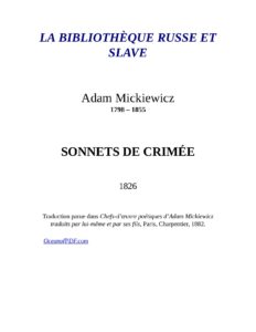 Sonnets de Crimée by Mickiewicz, book cover