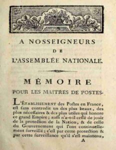 A Nosseigneurs de l&rsquo;Assemblée nationale: Mémoire pour les maîtres de postes, couverture du livre