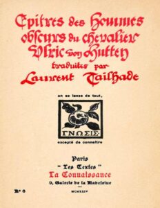 Epitres des hommes obscurs du chevalier Ulric von Hutten traduites par Laurent Tailhade, couverture du livre