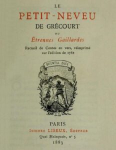 Le petit-neveu de Grécourt, ou, Étrennes gaillardes / Recueil de Contes en vers, réimprimés sur l&rsquo;édition de 1782, couverture du livre