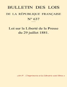 Loi du 29 juillet 1881 sur la Liberté de la Presse, couverture du livre