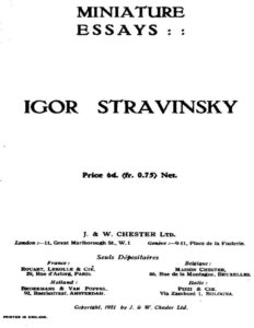 Miniature essays: Igor Stravinsky, couverture du livre