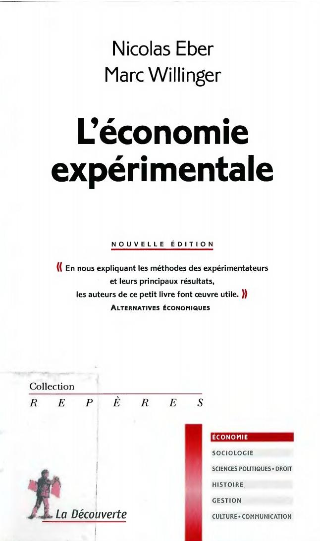 Leconomie experimentale La Decouverte de Willinger Ebert, couverture du livre