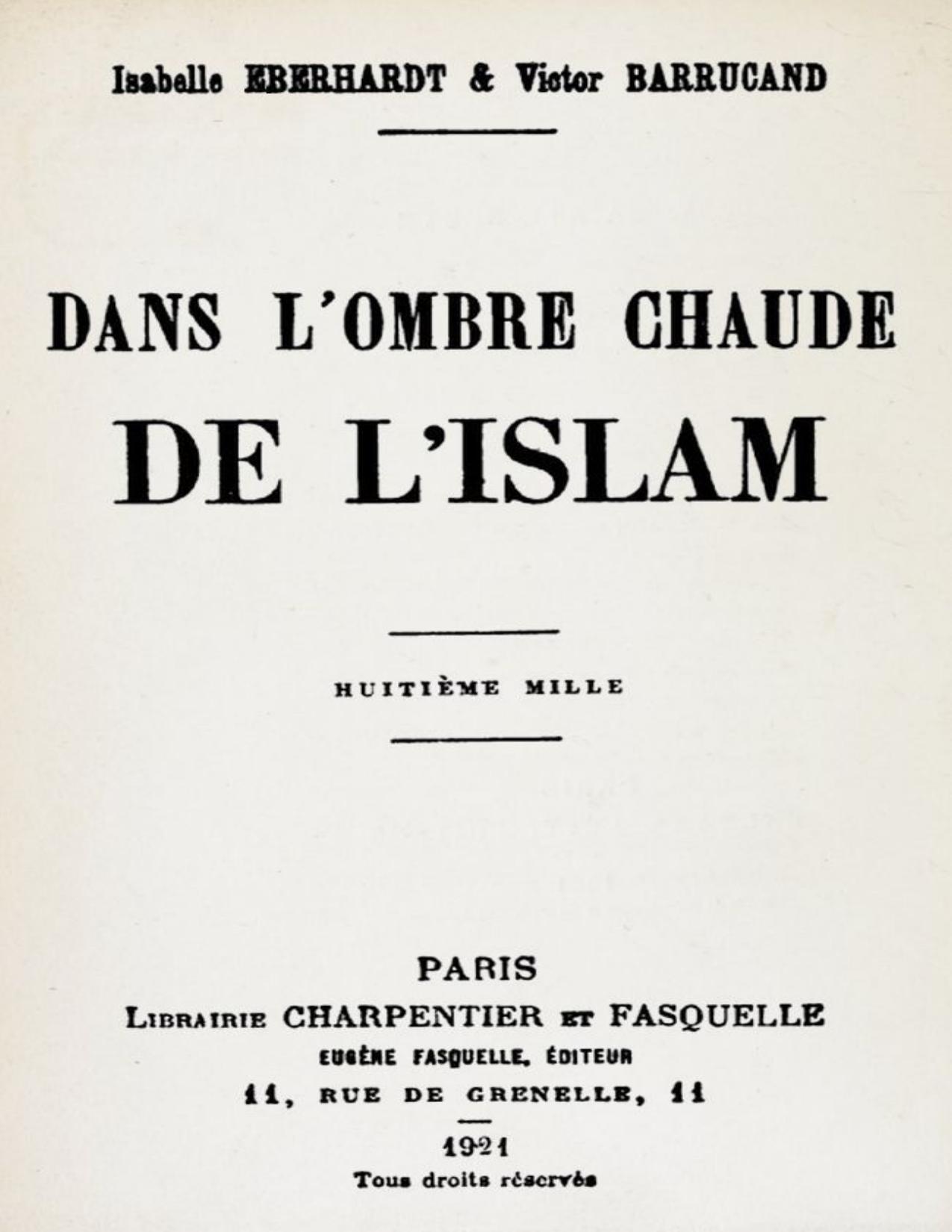 Dans l'ombre chaude de l'Islam de Victor Barrucand, couverture du livre