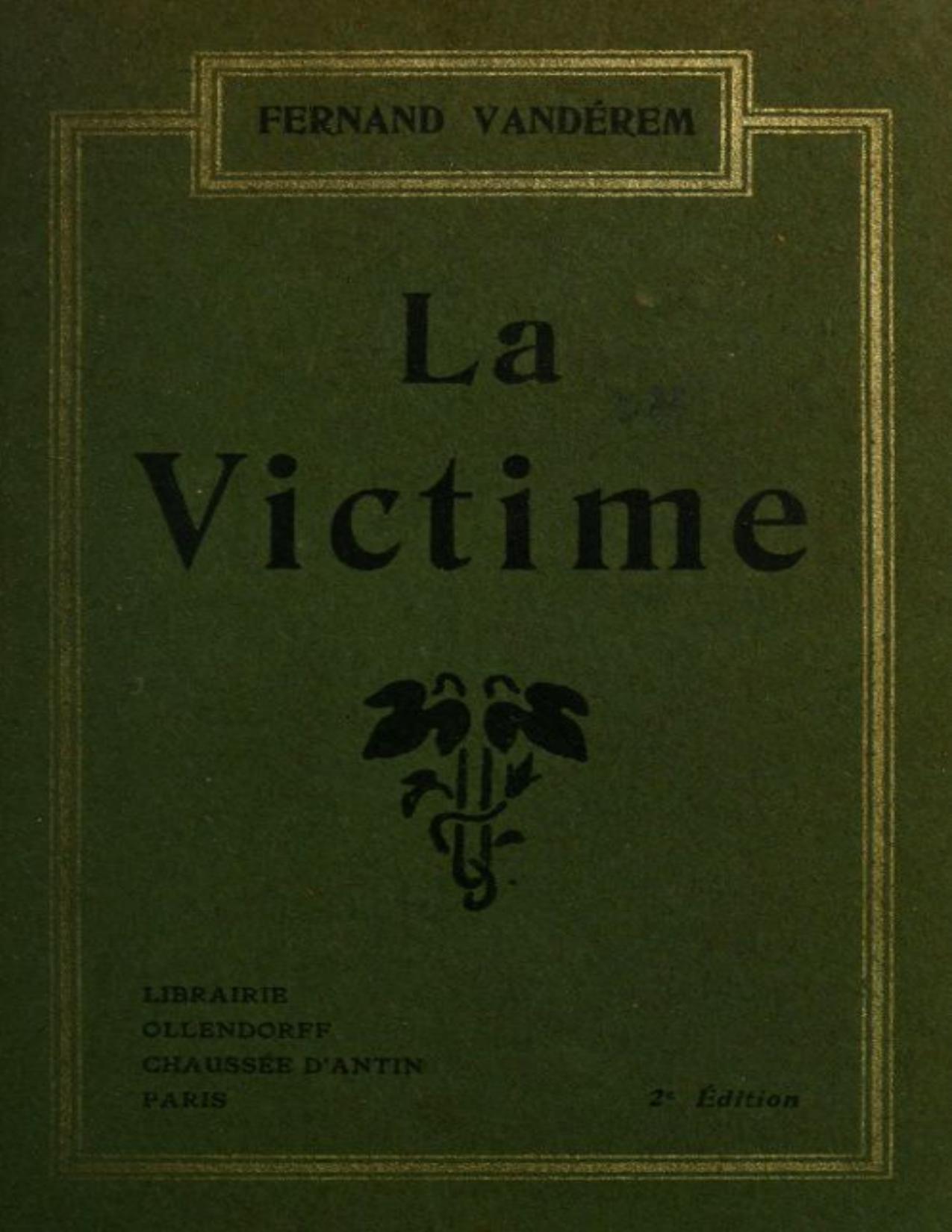 La victime de Fernand Vandérem, couverture du livre