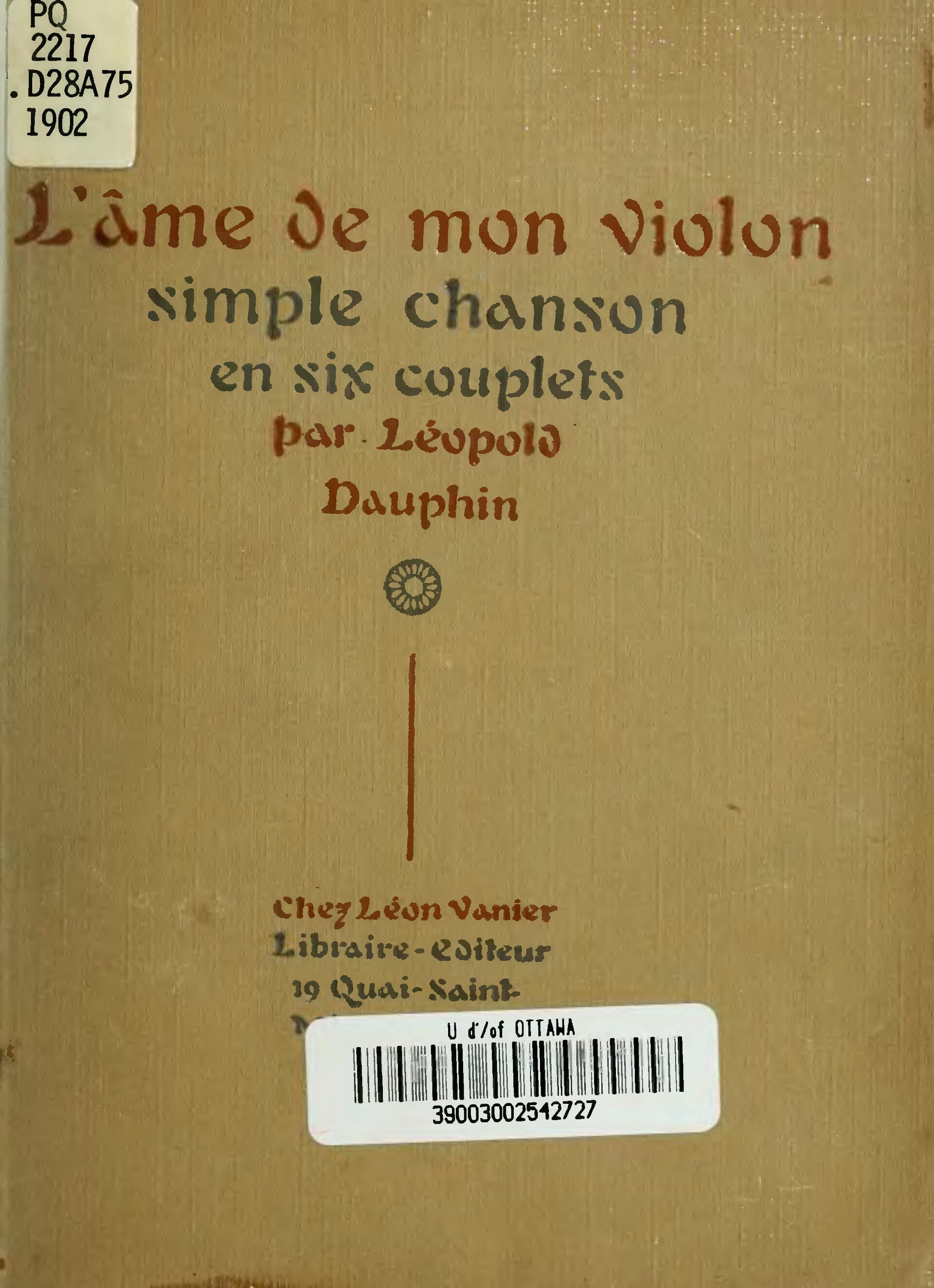 L’Âme de mon violon de Léopold Dauphin, couverture du livre