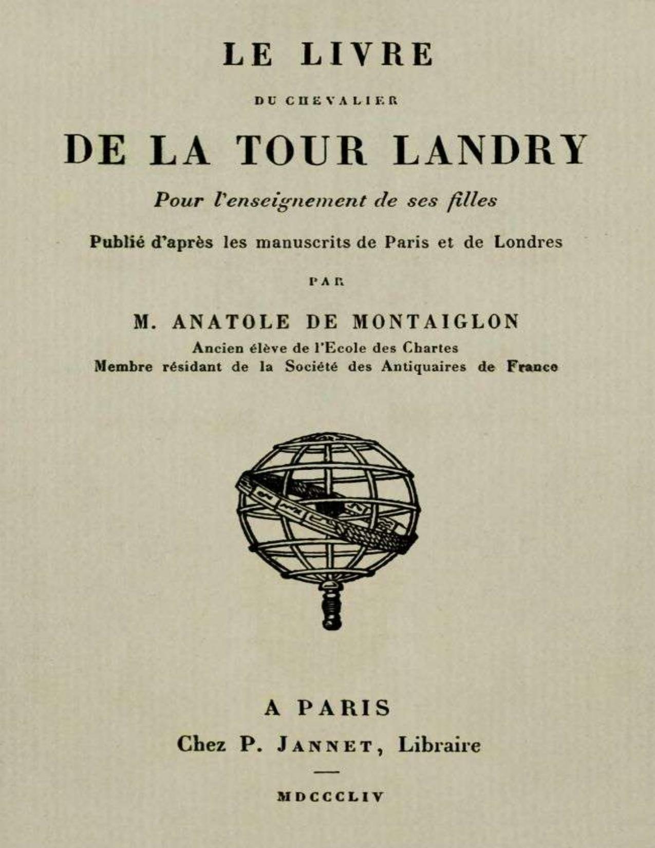 Le livre du chevalier de La Tour Landry pour l'enseignement de ses filles de Geoffroy de La Tour Landry, couverture du livre