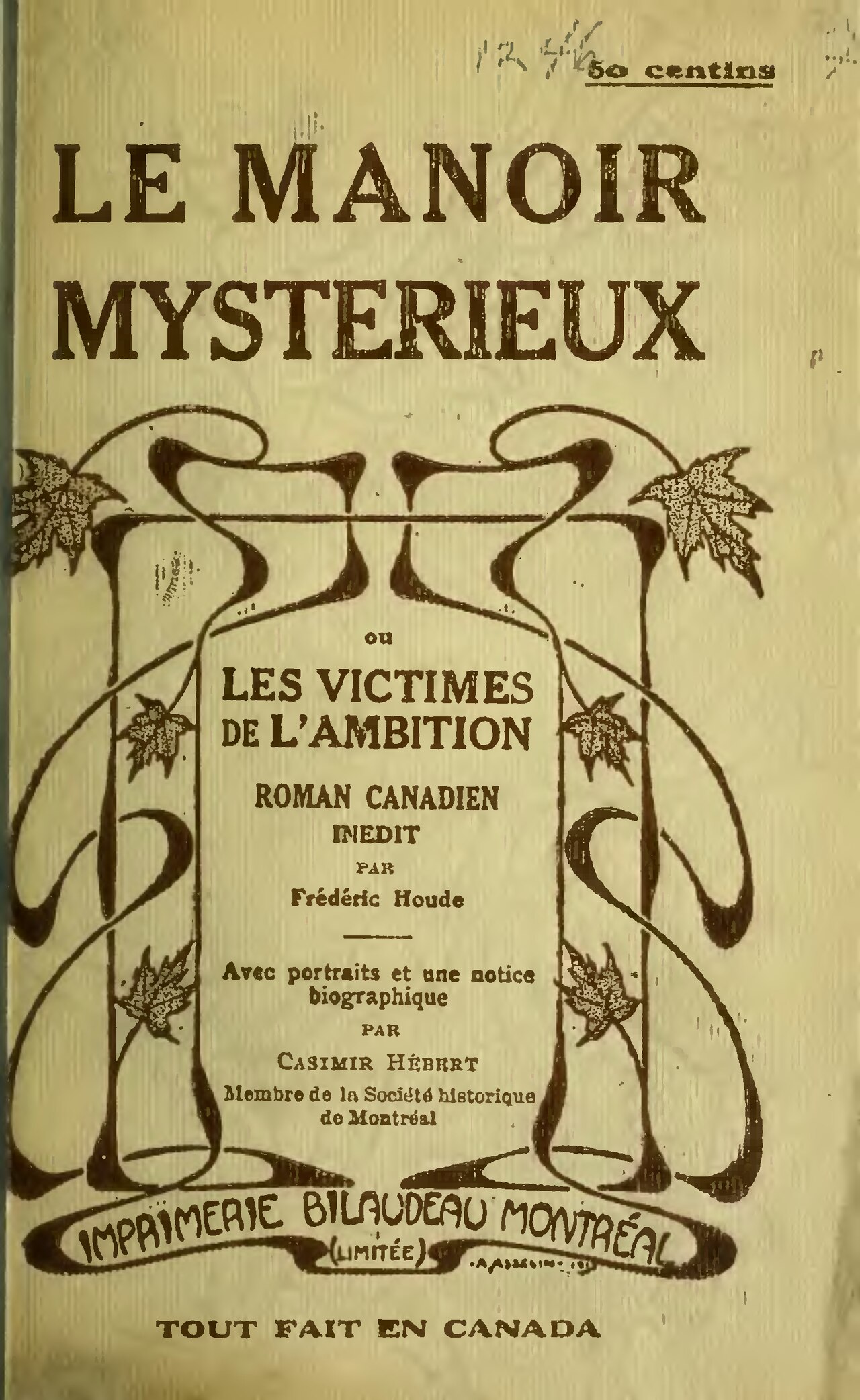 Le manoir mystérieux de Frédéric Houde, couverture du livre