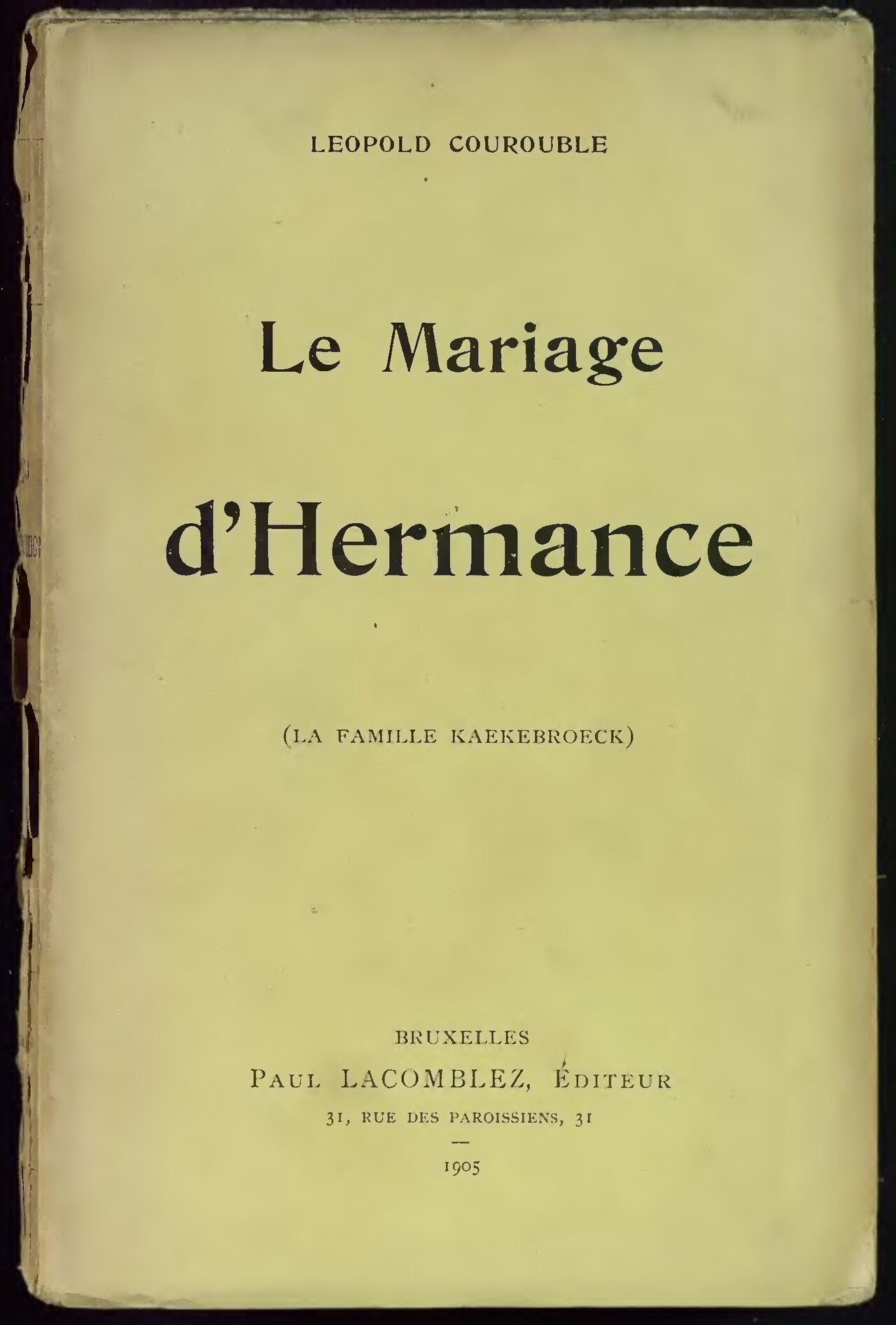 Le Mariage d’Hermance de Léopold Courouble, couverture du livre