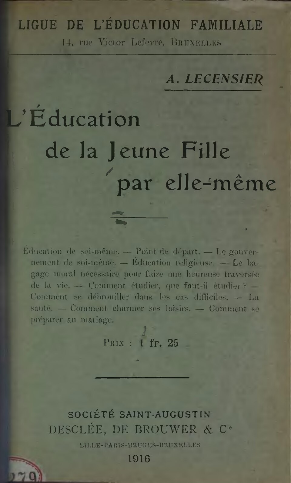 L’Éducation de la Jeune Fille par elle-même d’Antoine Lecensier, couverture du livre