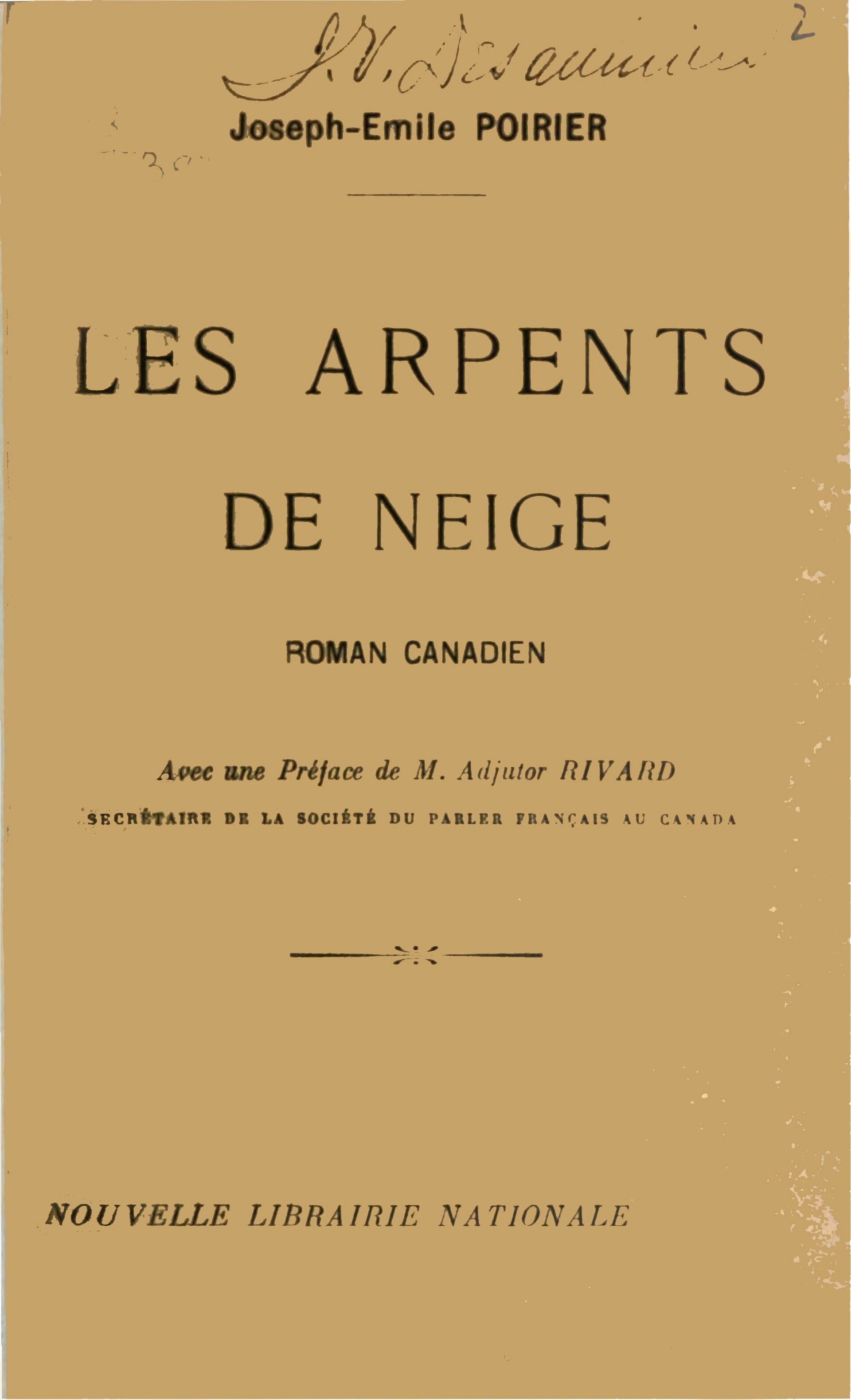 Les arpents de neige de Joseph-Émile Poirier, couverture du livre